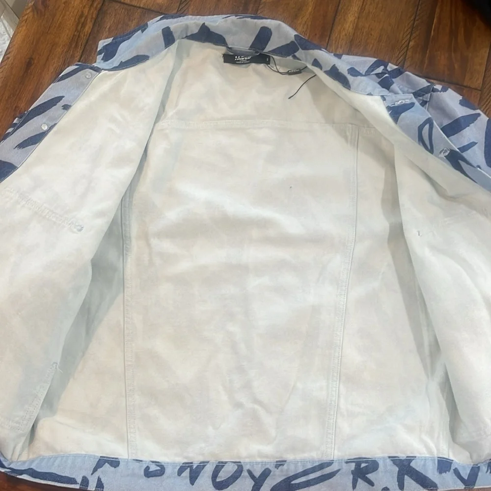 Jaded London Graffiti Blue denim jacket oversized size Small urban streetwear